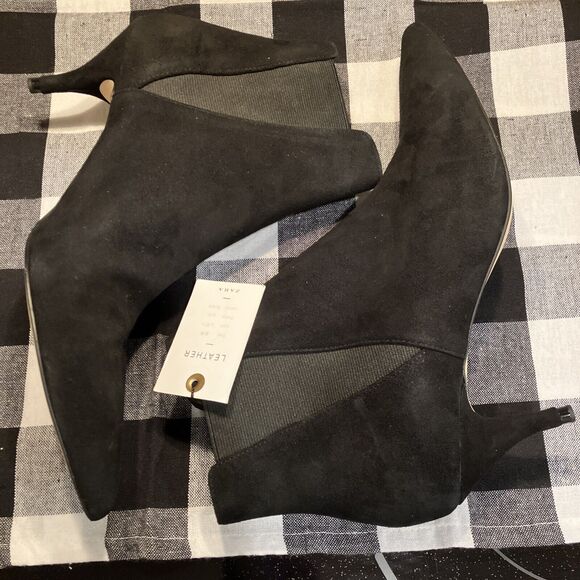 ZARA BASIC COLLECTION WOMEN BLACK SUEDE KITTEN HEEL BOOTS SHOE UK 7 EUR 40 - Picture 9 of 11
